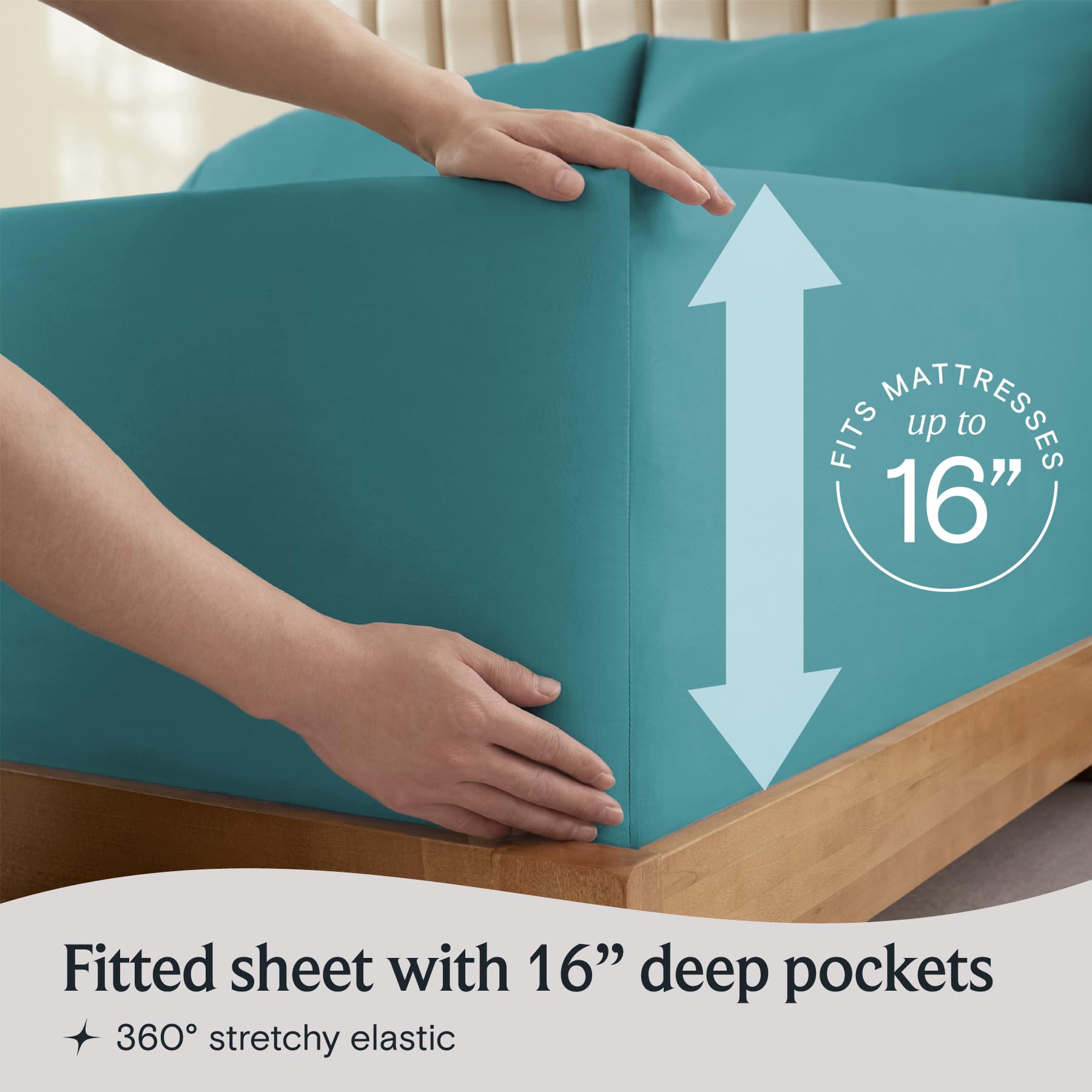 LuxClub 18-inch deep-pocket queen sheets with teal color palette for secure fit