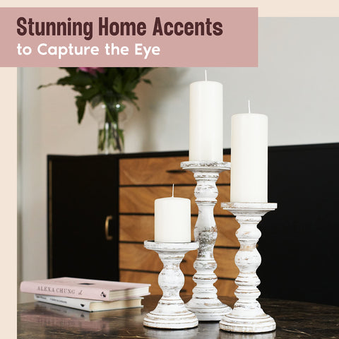 Luxe Designs three-piece candle holders ideal for fireplace mantel displays