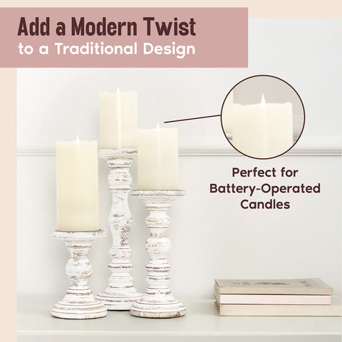 Luxe Designs 3-piece pillar set lights intimate dinners with a soft glow