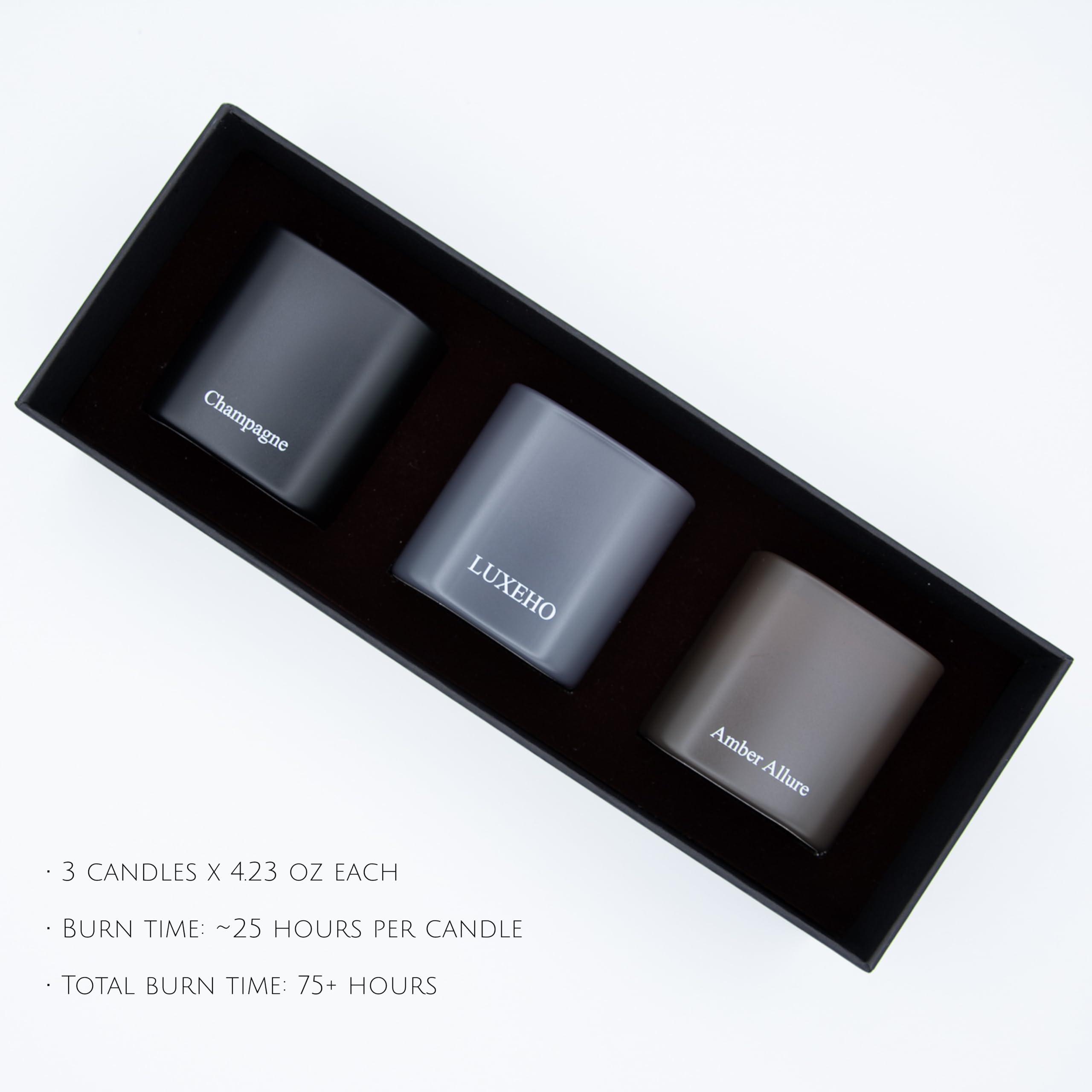 LUXEHO amber candle in a black matte jar adds golden refinement