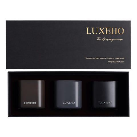 LUXEHO Champagne candle in a black matte jar for luxurious living room ambiance