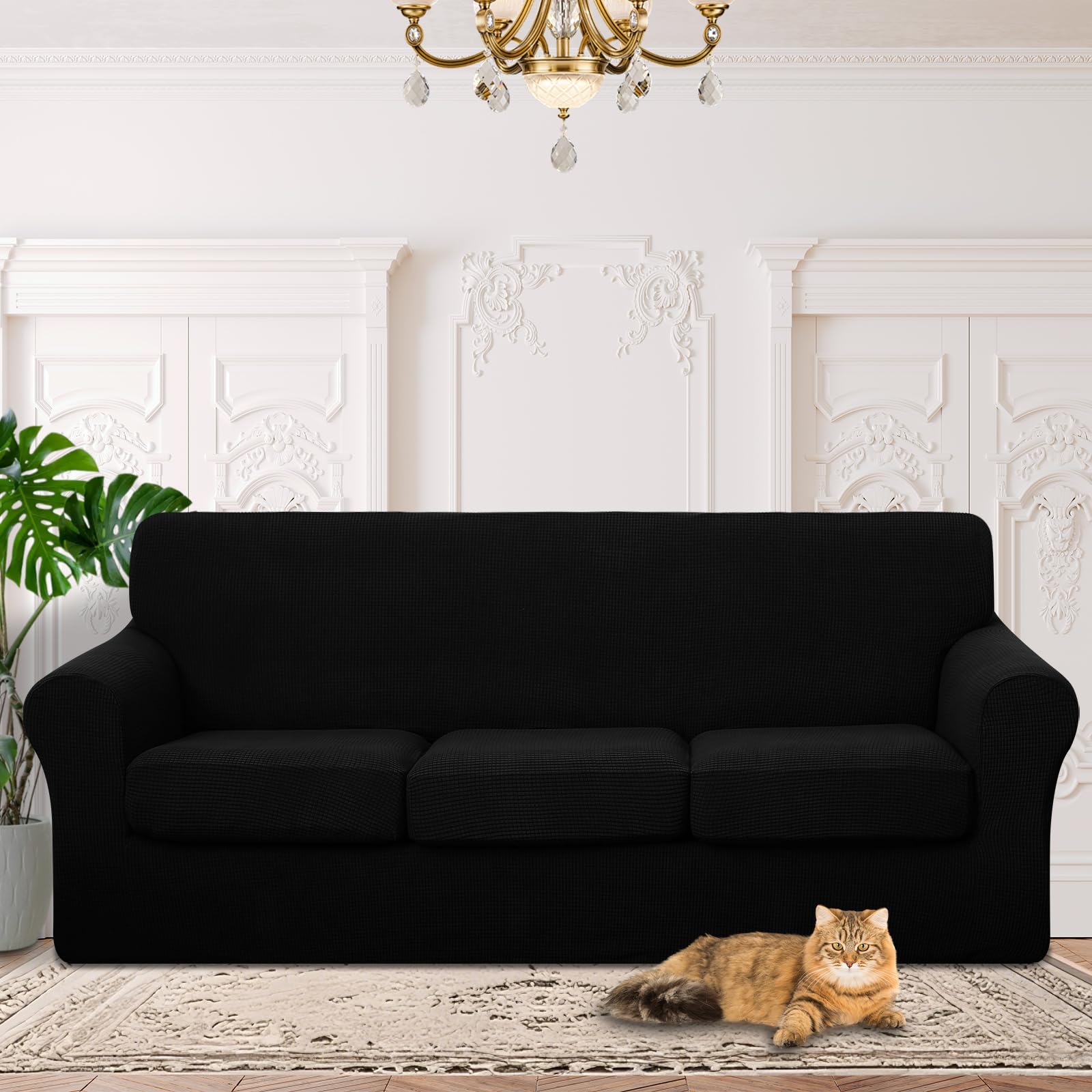 Luxshare Home 4-piece stretch couch cover for 72-92 inch sofas with a tailored slip cover look