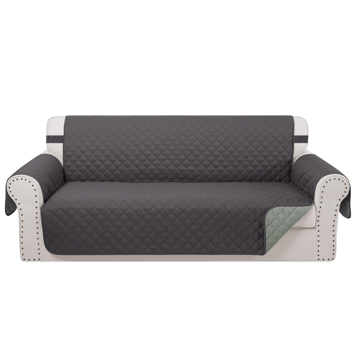 Luxshare Home reversible couch cover in dark grey with quilted texture protects upholstery