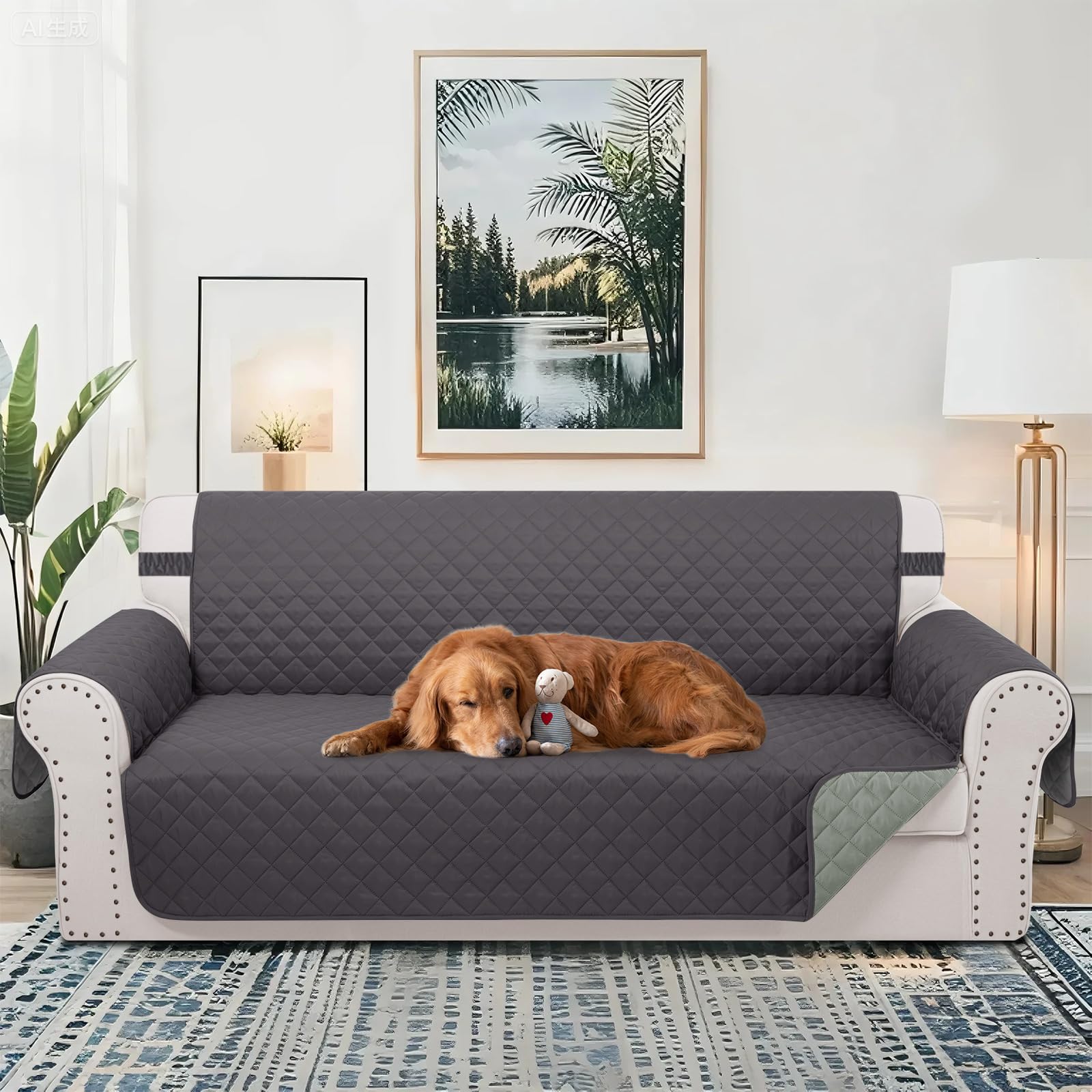 Luxshare Home reversible couch cover in light grey shows two-color option for styling