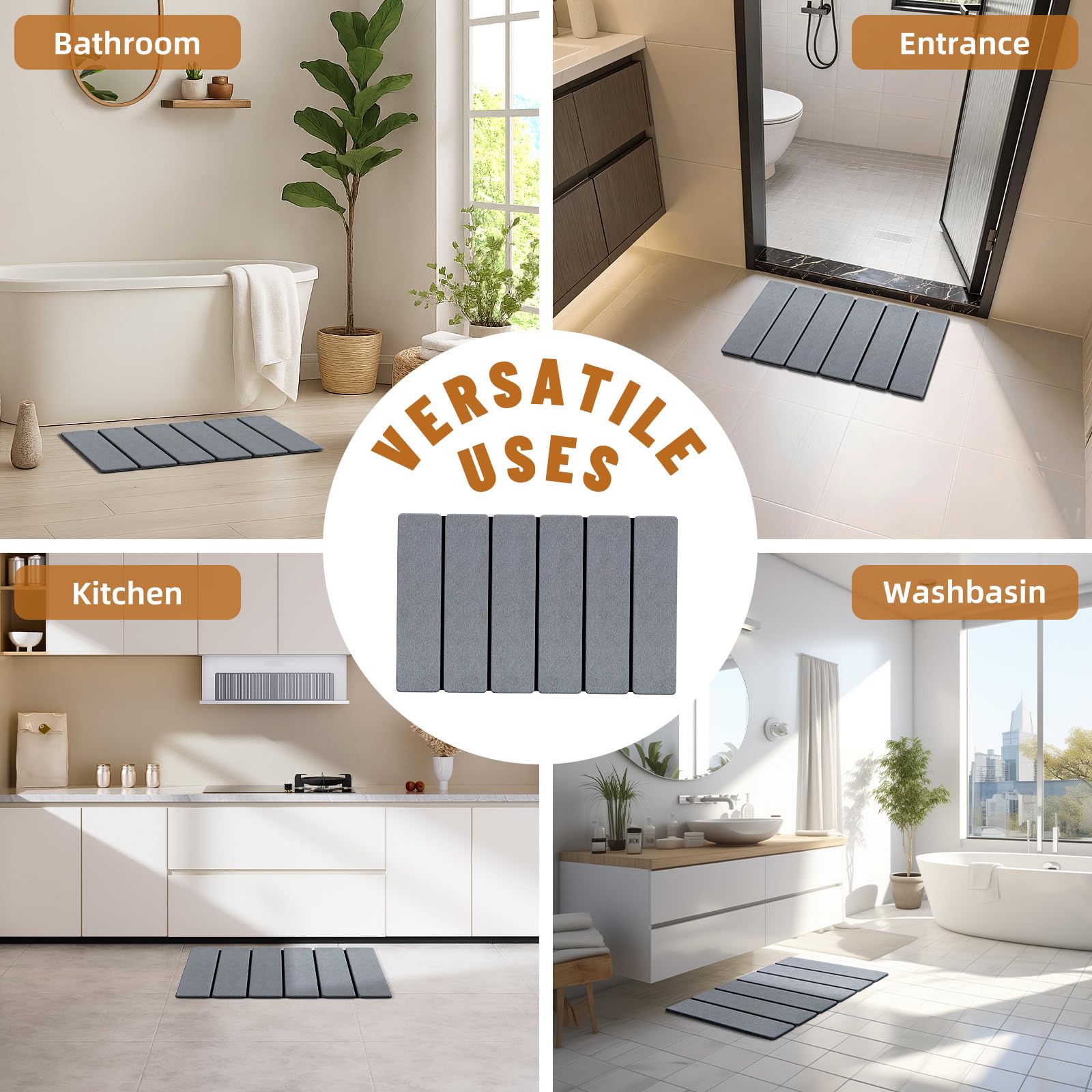 Luxspire 24x16 dark gray bath mat fits large bathrooms.
