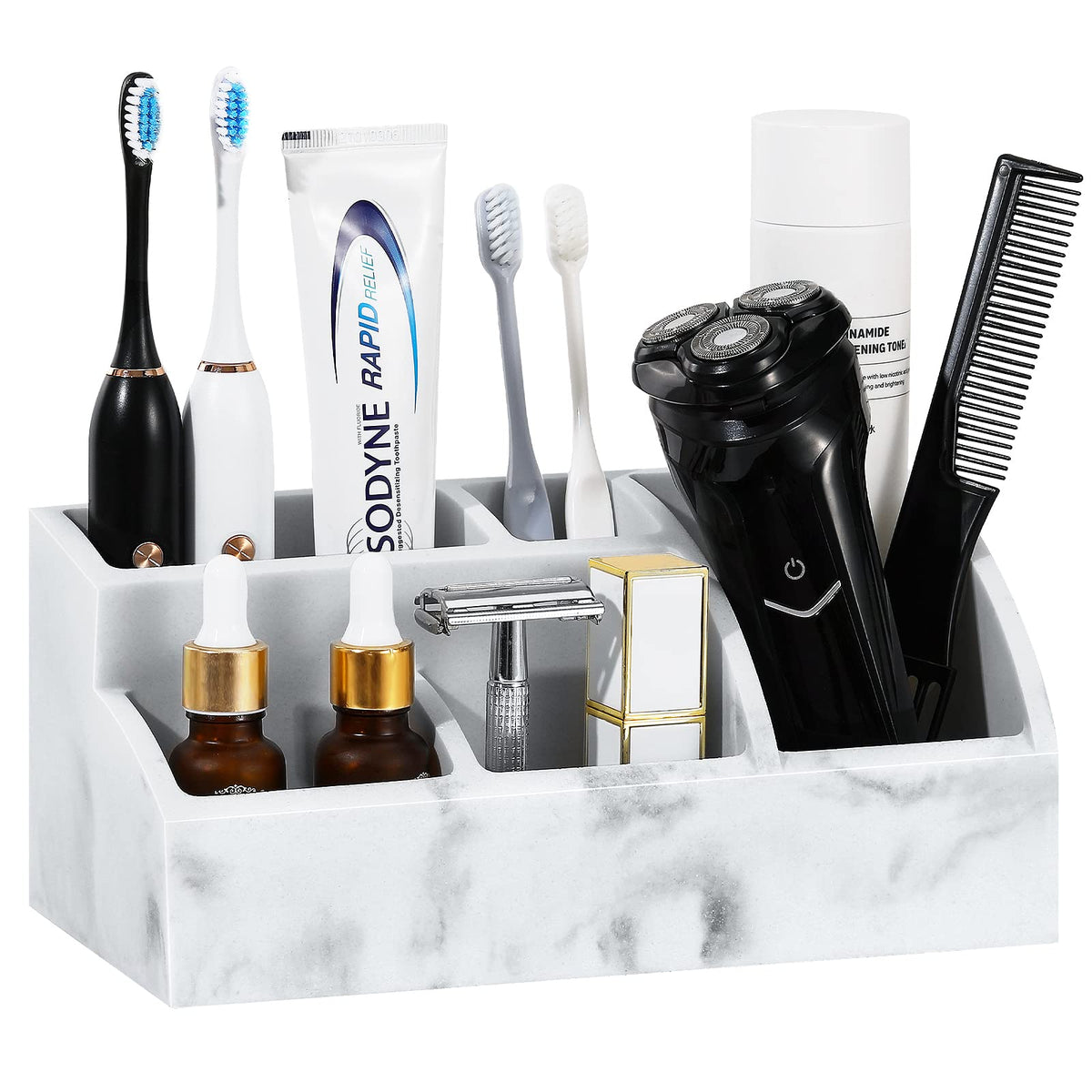 Luxspire 5-slot toothbrush holder with marble gravel look keeps countertops tidy