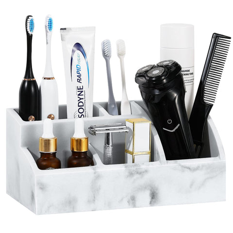 Luxspire 5-slot toothbrush holder with marble gravel look keeps countertops tidy