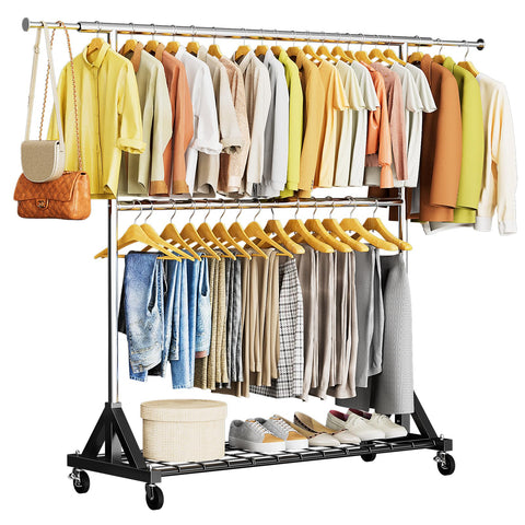 Luxspire heavy duty clothes rack front view for organized wardrobe storage.