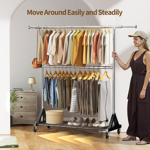 Luxspire height adjustable rack shows 64 to 73 inches versatility.