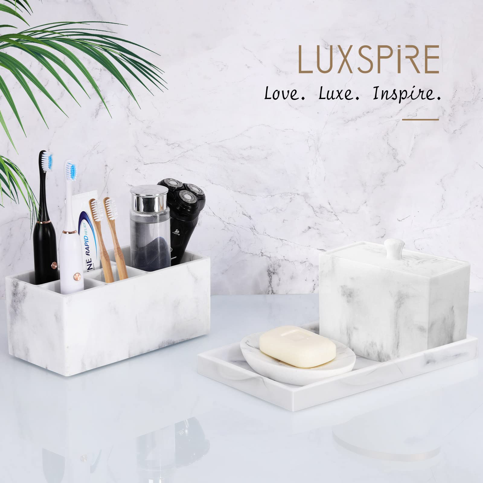 Luxspire marble vanity tray for candles and towels.