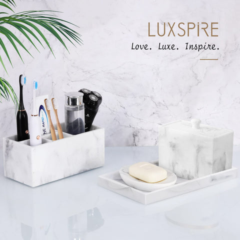 Luxspire marble vanity tray for candles and towels.