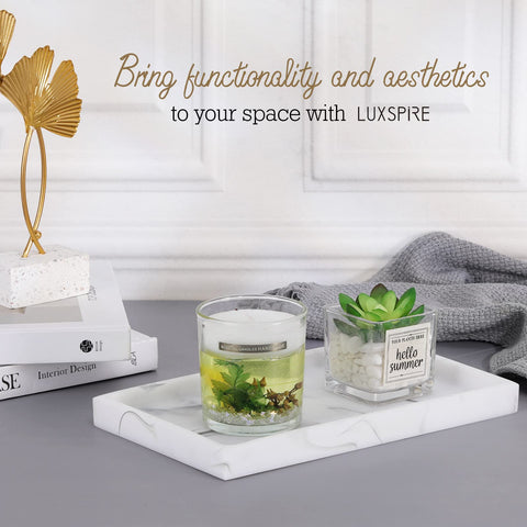Luxspire marble vanity tray detailed white pattern adds elegant touch.