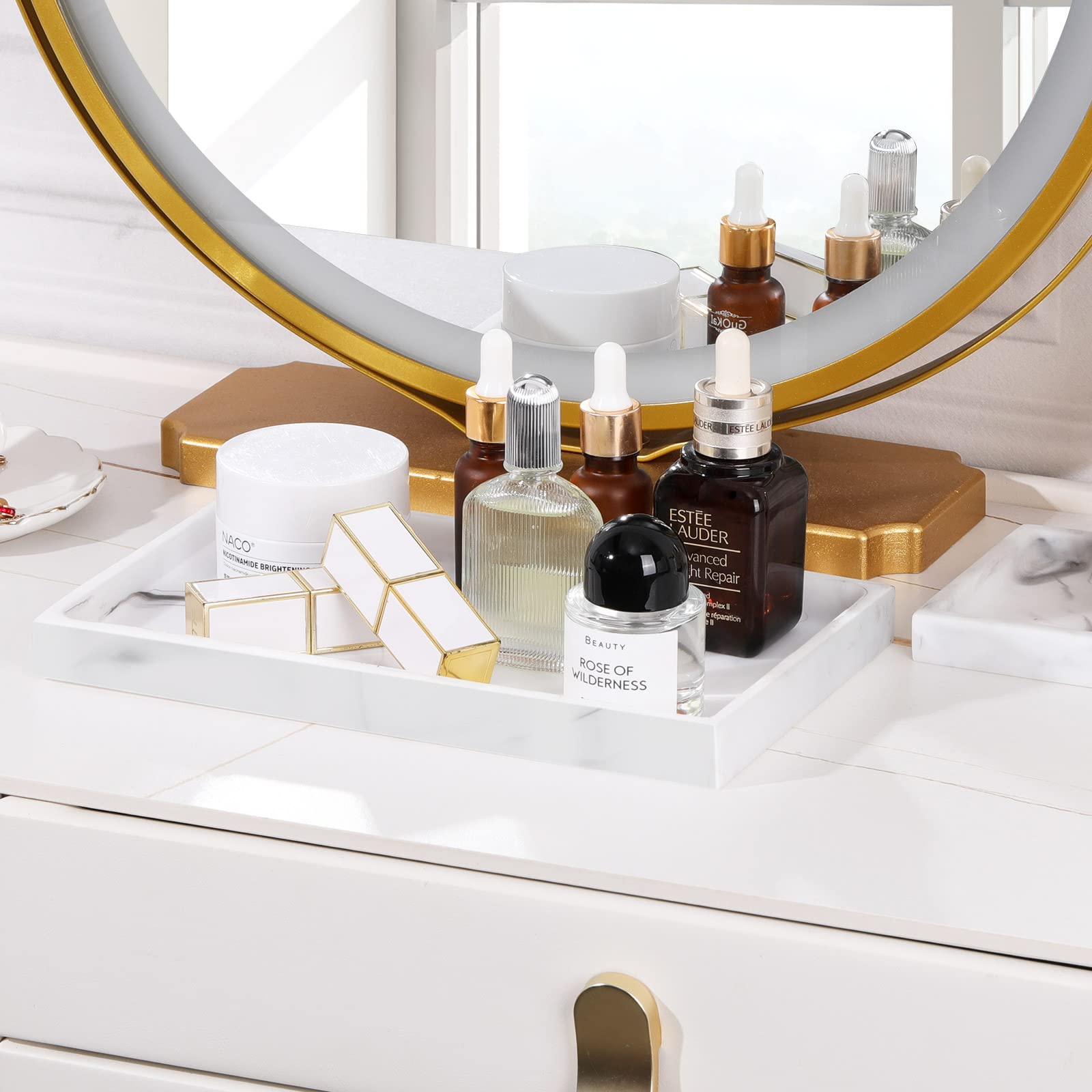 Luxspire marble vanity tray soap dish for bathroom sink area.
