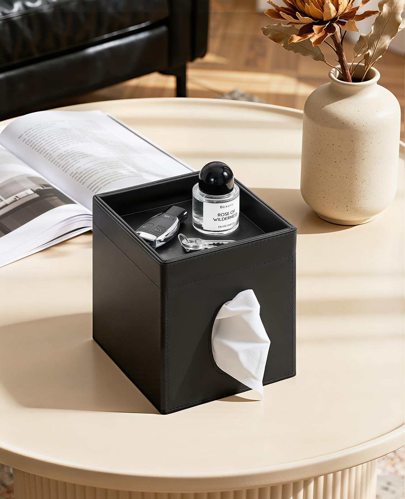 Luxspire PU leather tissue box cover offers durable, water-resistant protection.