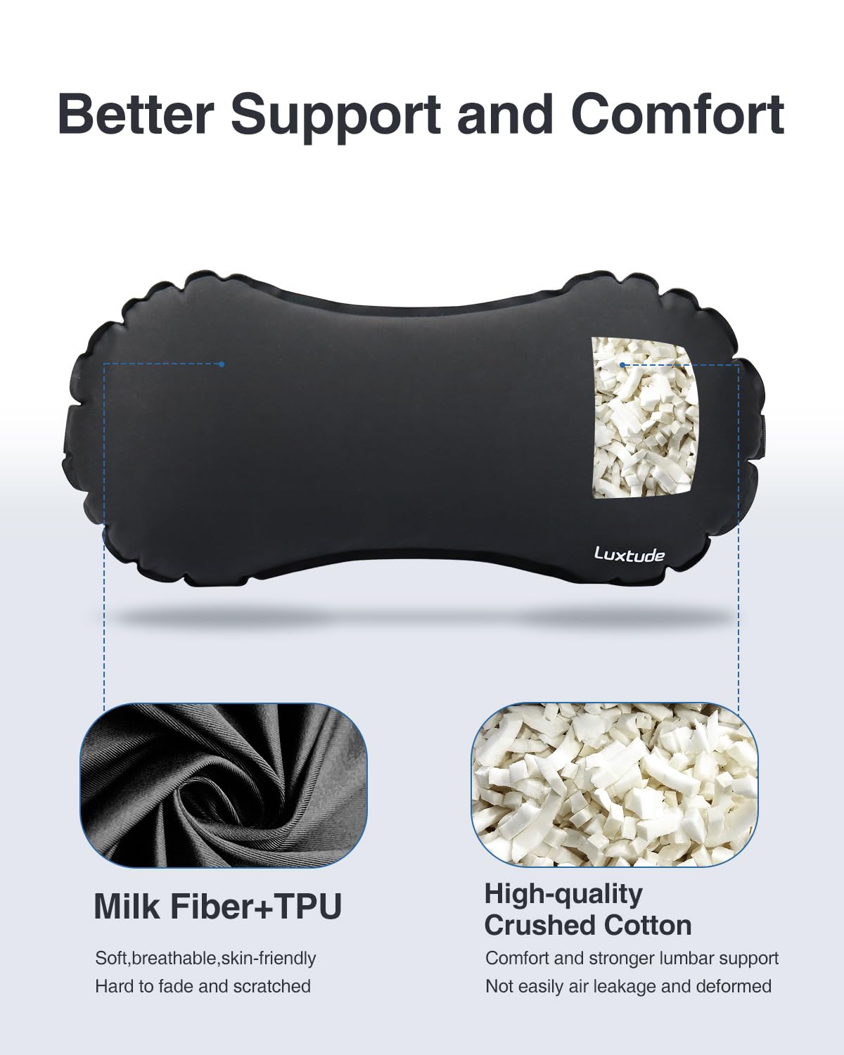Luxtude adjustable strap secures the pillow to an office chair