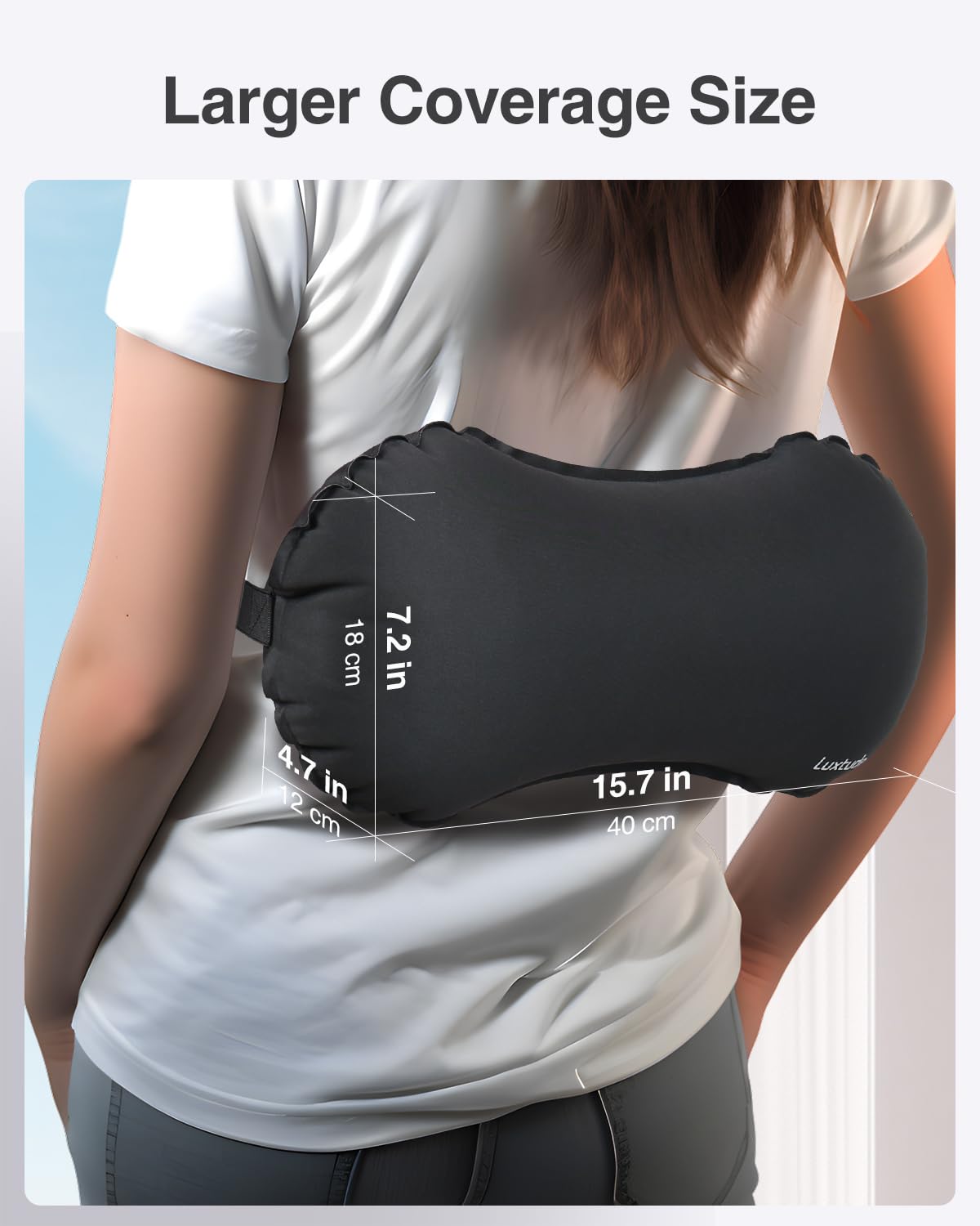 Luxtude back support pillow installed in a car seat during drives