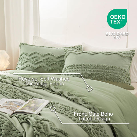 All-season warmth and breathability showcased in Luxudecor sage green bedding.