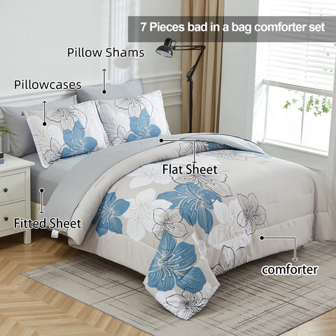Luxudecor blue floral pillow shams on bed add elegant accent and protection.