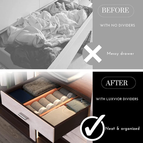 Bamboo drawer dividers in a kitchen drawer organize utensils