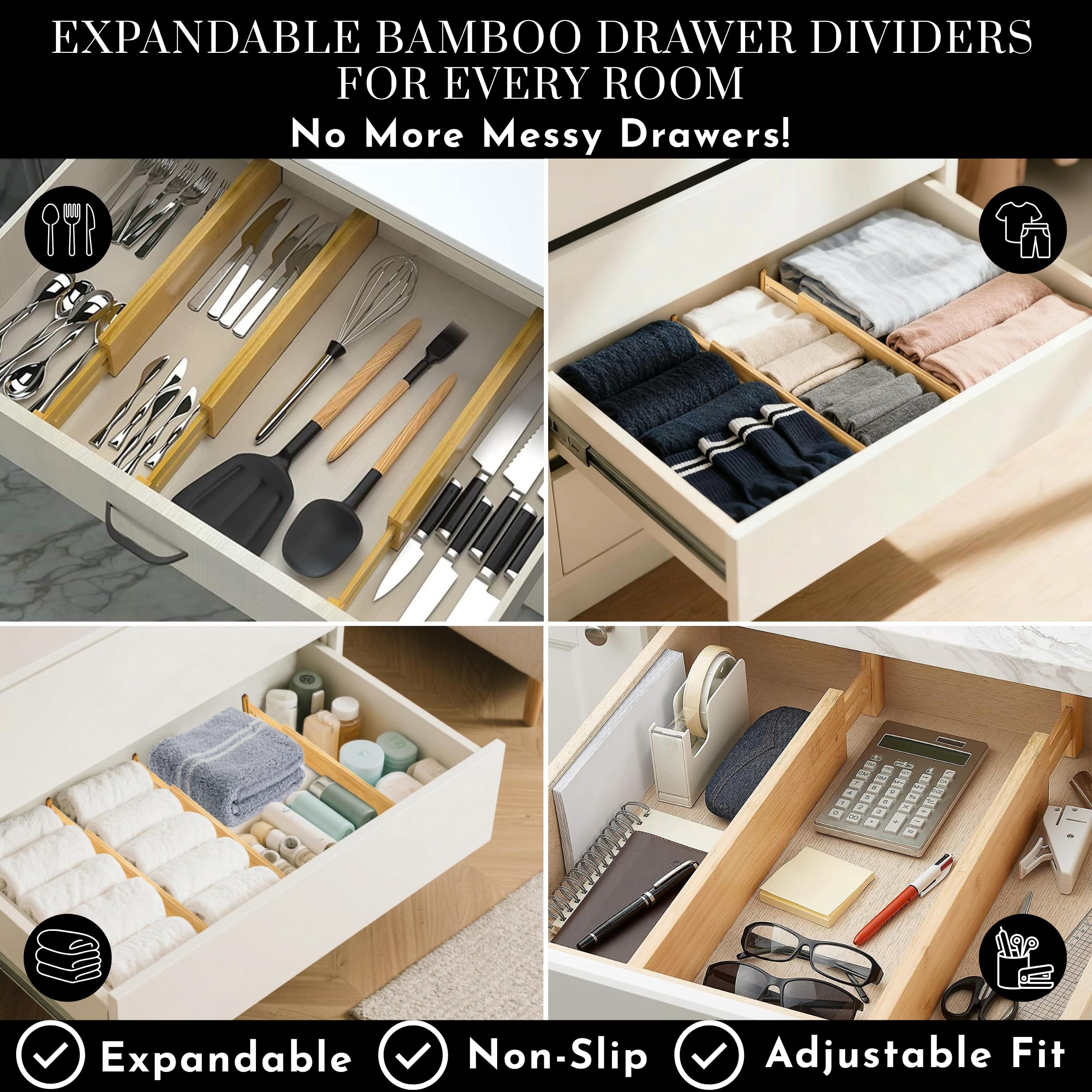 Closet drawer with LUXVIOR dividers for tidy clothing storage