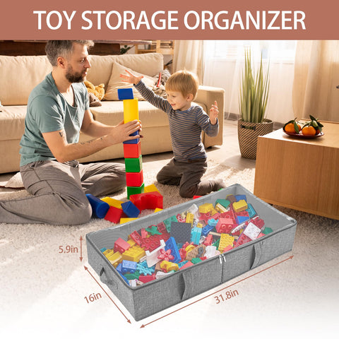 Lveesto grey under-bed toy storage box with clear lid in a living space