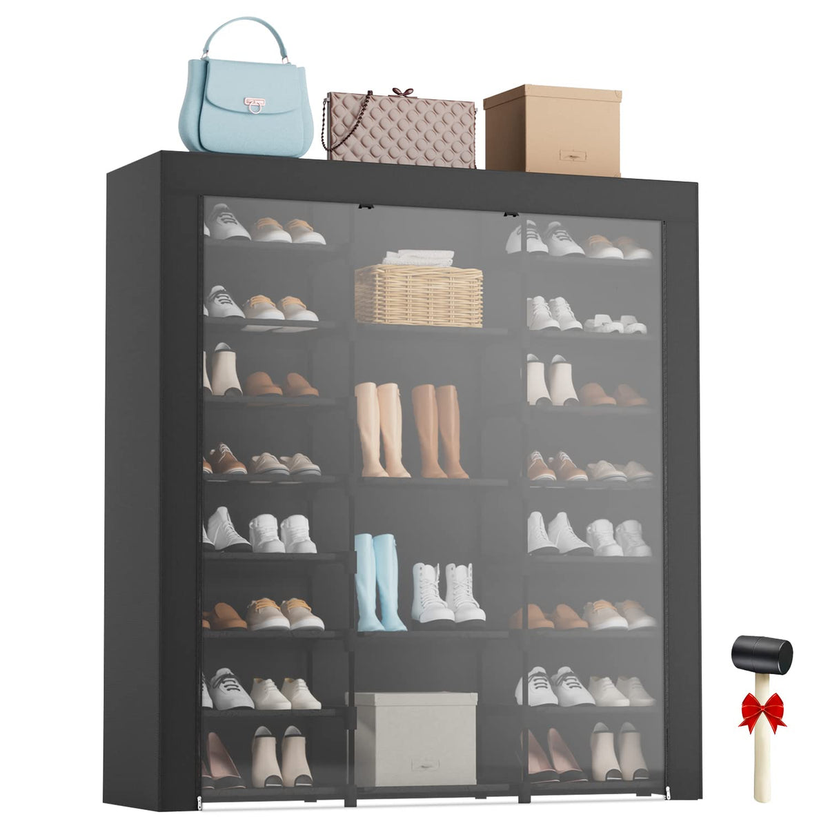 LVNIUS 9-tier shoe rack with dustproof cover keeps footwear clean and accessible.