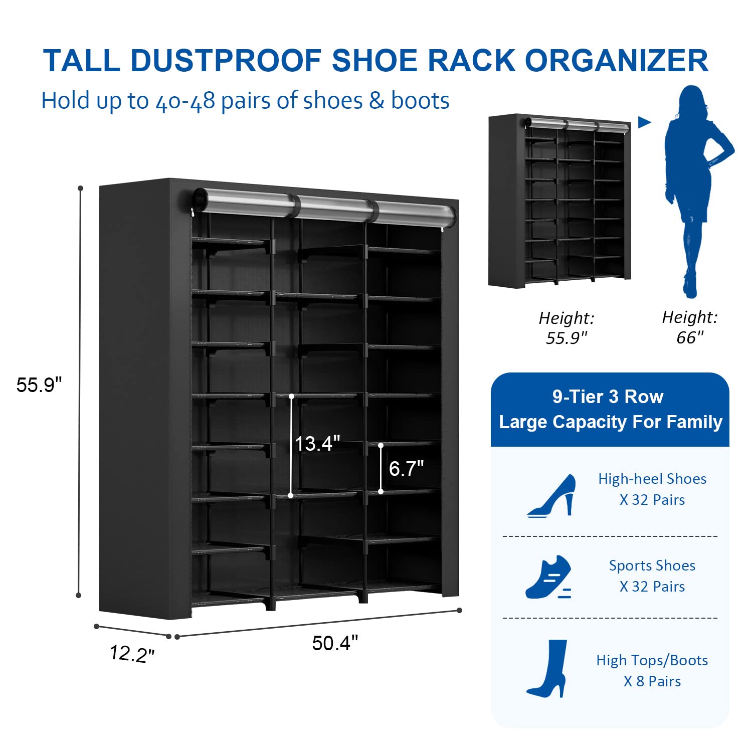LVNIUS large-capacity storage holds 32-38 pairs, ideal for busy households.
