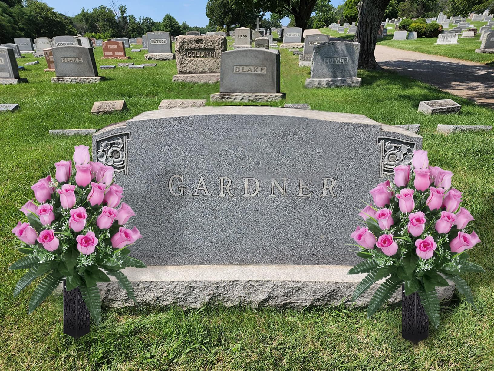 LVXINLI 24-head bouquet and vase set, cemetery décor that resists weather.