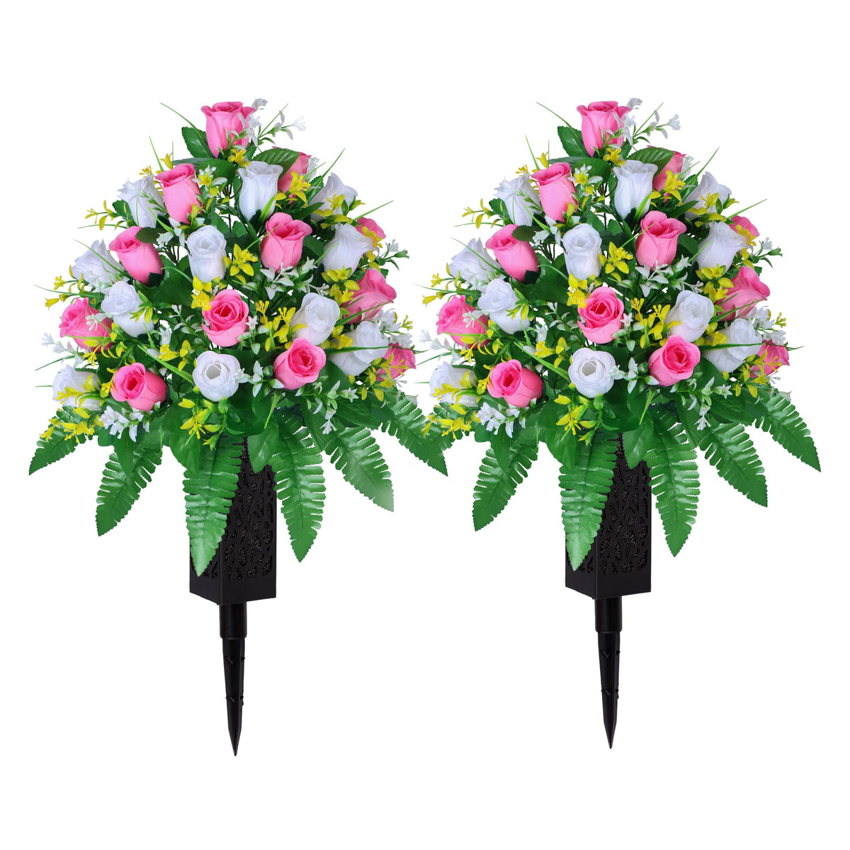 LVXINLI artificial cemetery flowers pink and white bouquets for gravesites