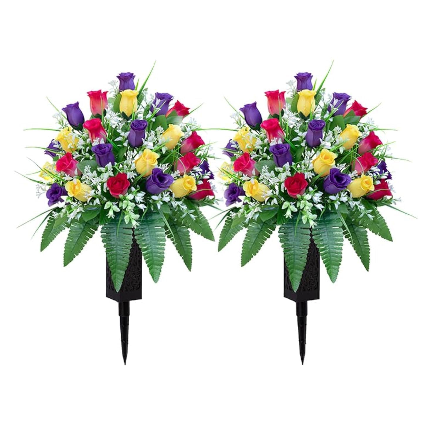 LVXINLI artificial cemetery flowers bundles: vibrant silk roses for lasting gravesite beauty.