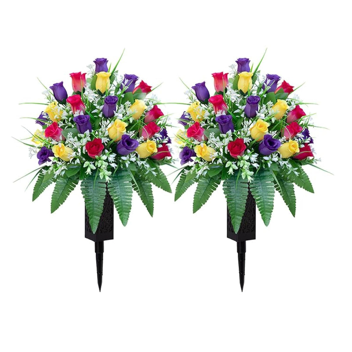 LVXINLI artificial cemetery flowers bundles: vibrant silk roses for lasting gravesite beauty.