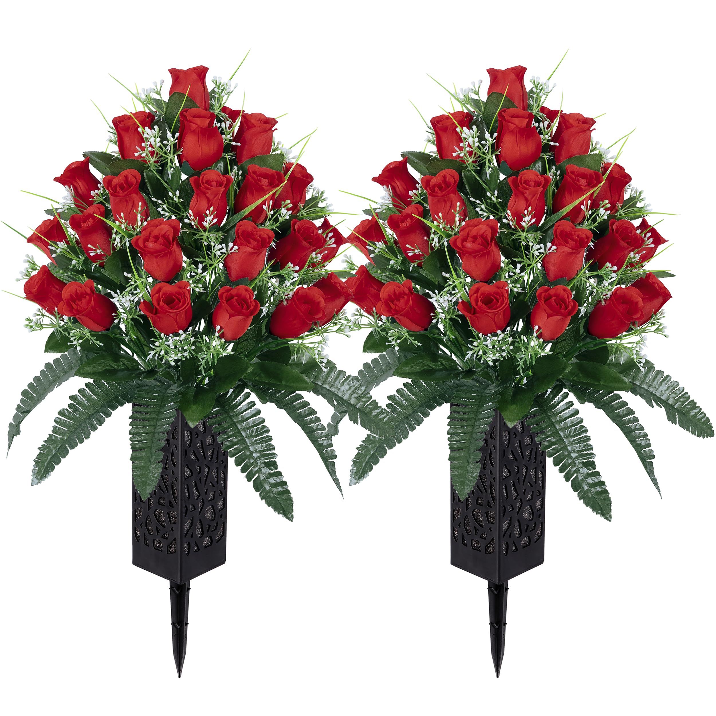 LVXINLI artificial cemetery flowers roses bouquet, 24 heads, for enduring memorial displays.