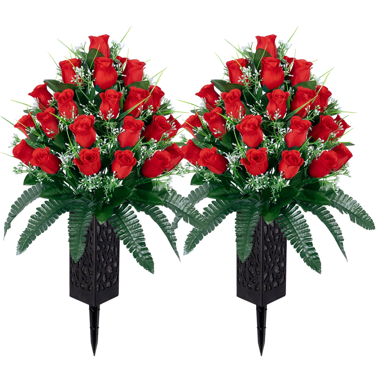 LVXINLI artificial cemetery flowers roses bouquet, 24 heads, for enduring memorial displays.