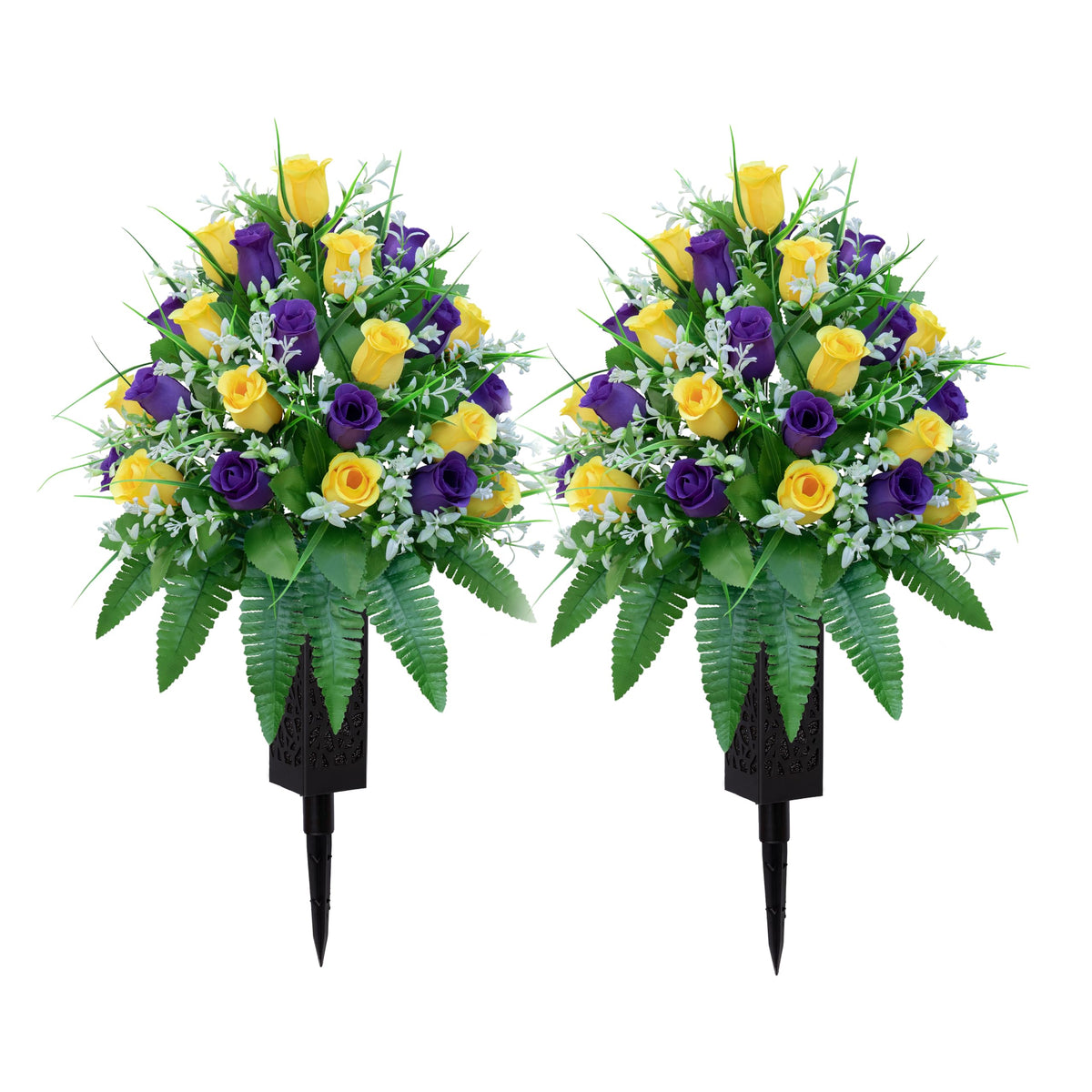 LVXINLI artificial cemetery flowers two bundles roses, ideal for stable outdoor display and lasting remembrance.