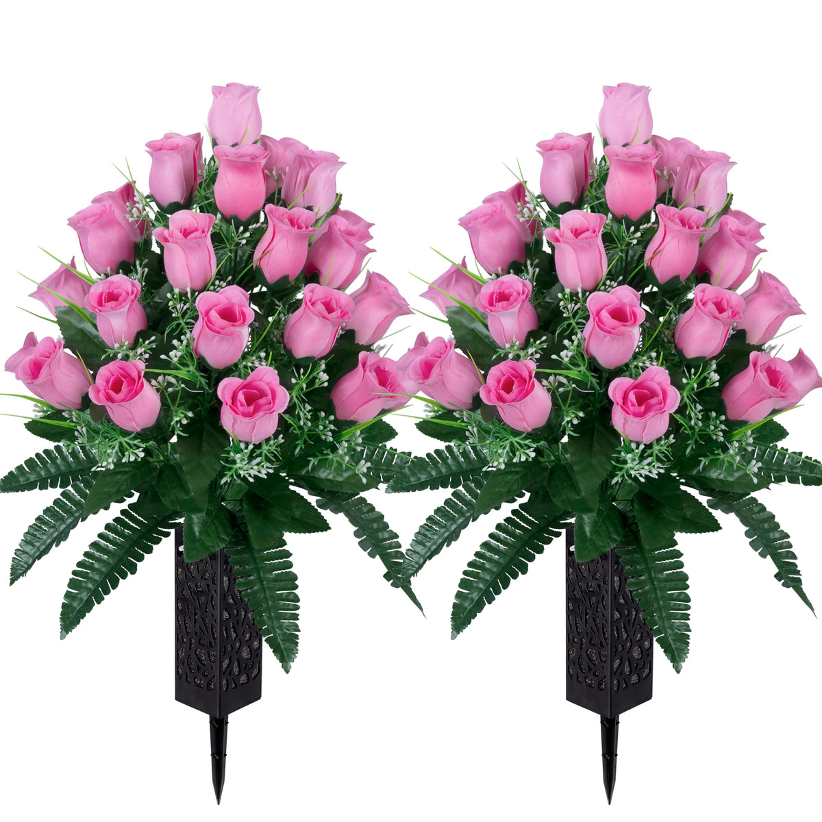 LVXINLI artificial cemetery flowers two-set bouquet with grave vase, maintenance-free display.