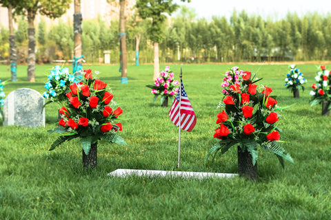 LVXINLI two bouquets two vases set, ready grave decoration for outdoor memorials.