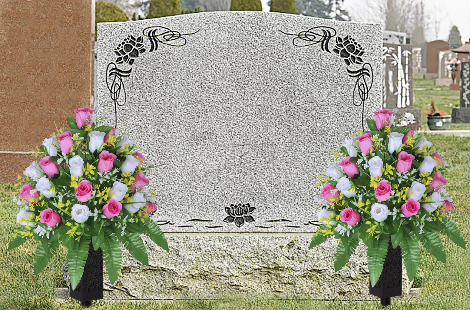 LVXINLI gravesite roses in vases setup with upright stability