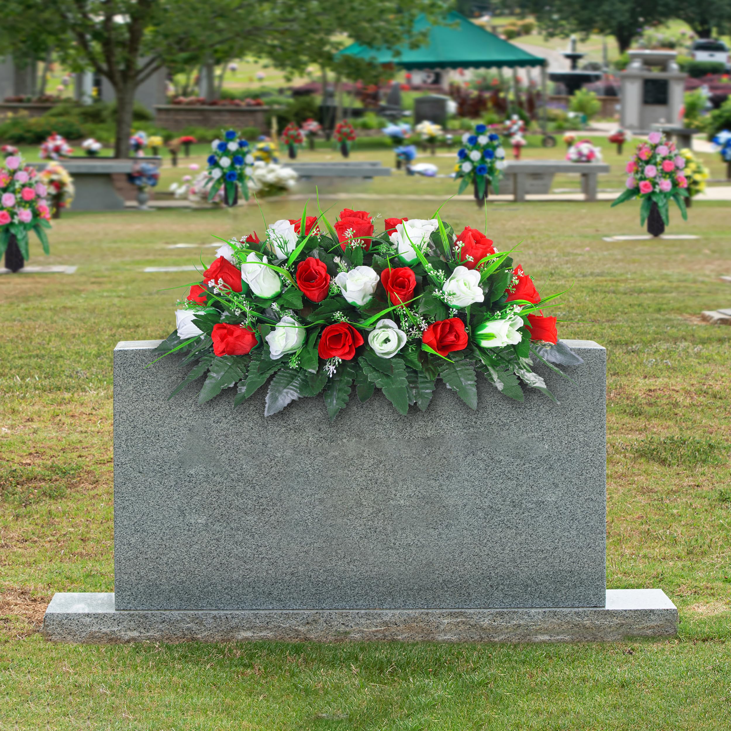 LVXINLI headstone flower saddle detail shows wind-resistant design.