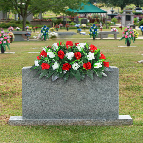 LVXINLI headstone flower saddle detail shows wind-resistant design.