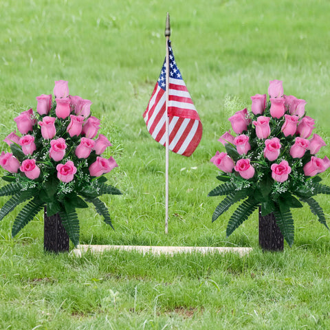 LVXINLI outdoor grave flowers 24-head bouquet fits cemetery vase, long-lasting color.