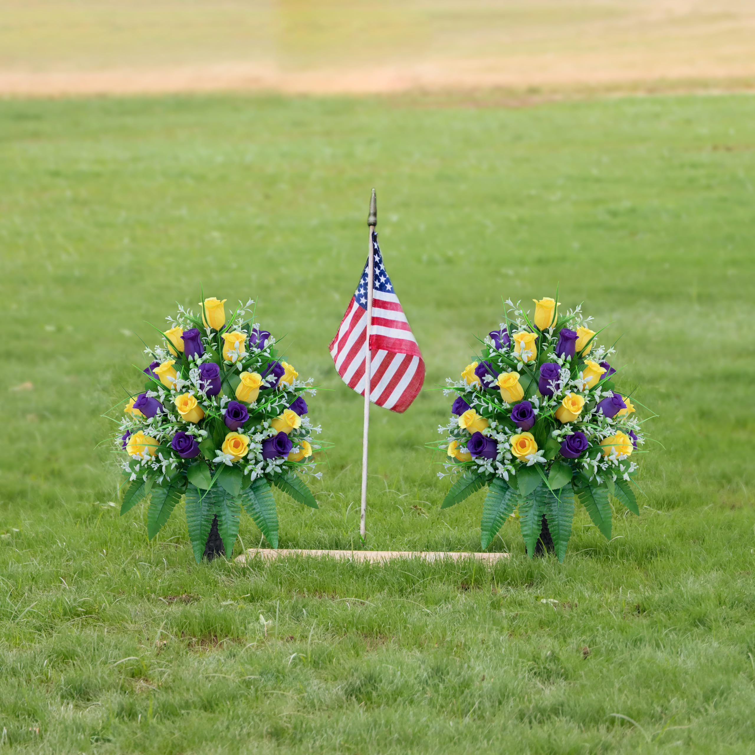 LVXINLI artificial roses vibrant colors highlight memorial display with lasting brightness.