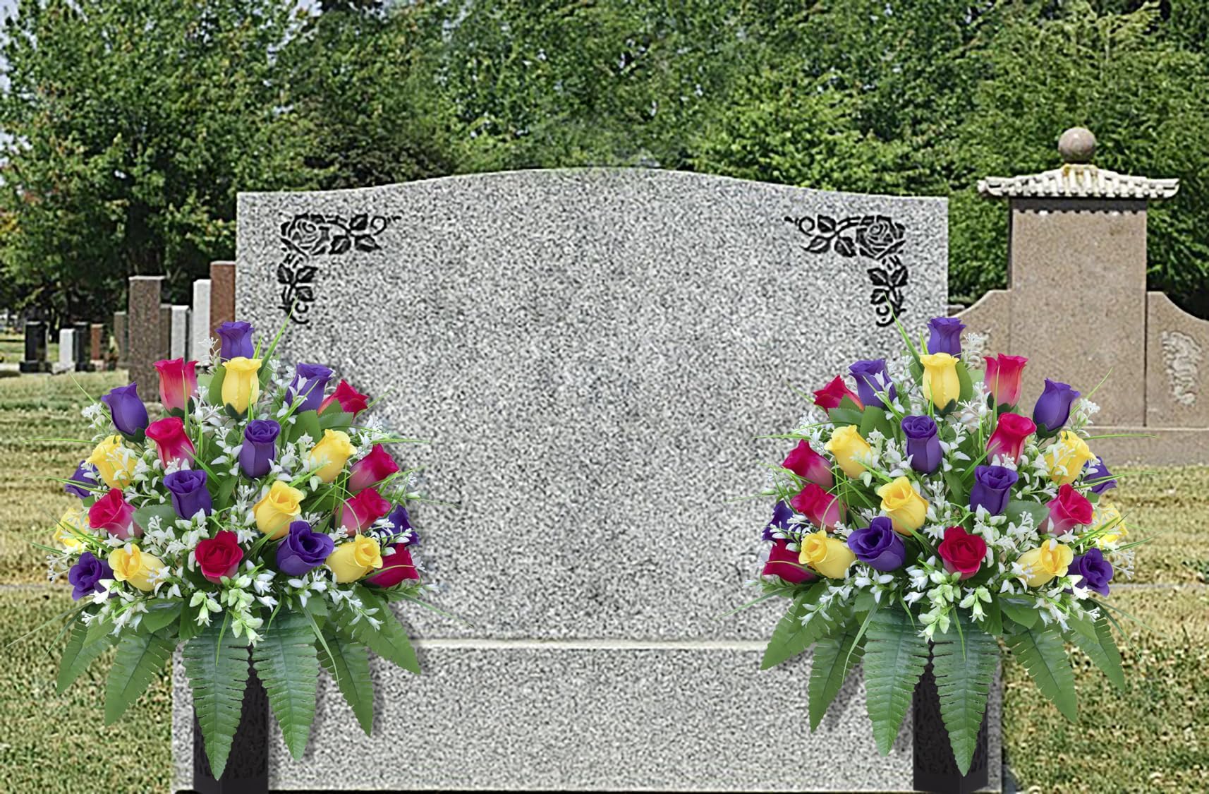 LVXINLI color set of yellow, purple, and red roses enhances gravesites.