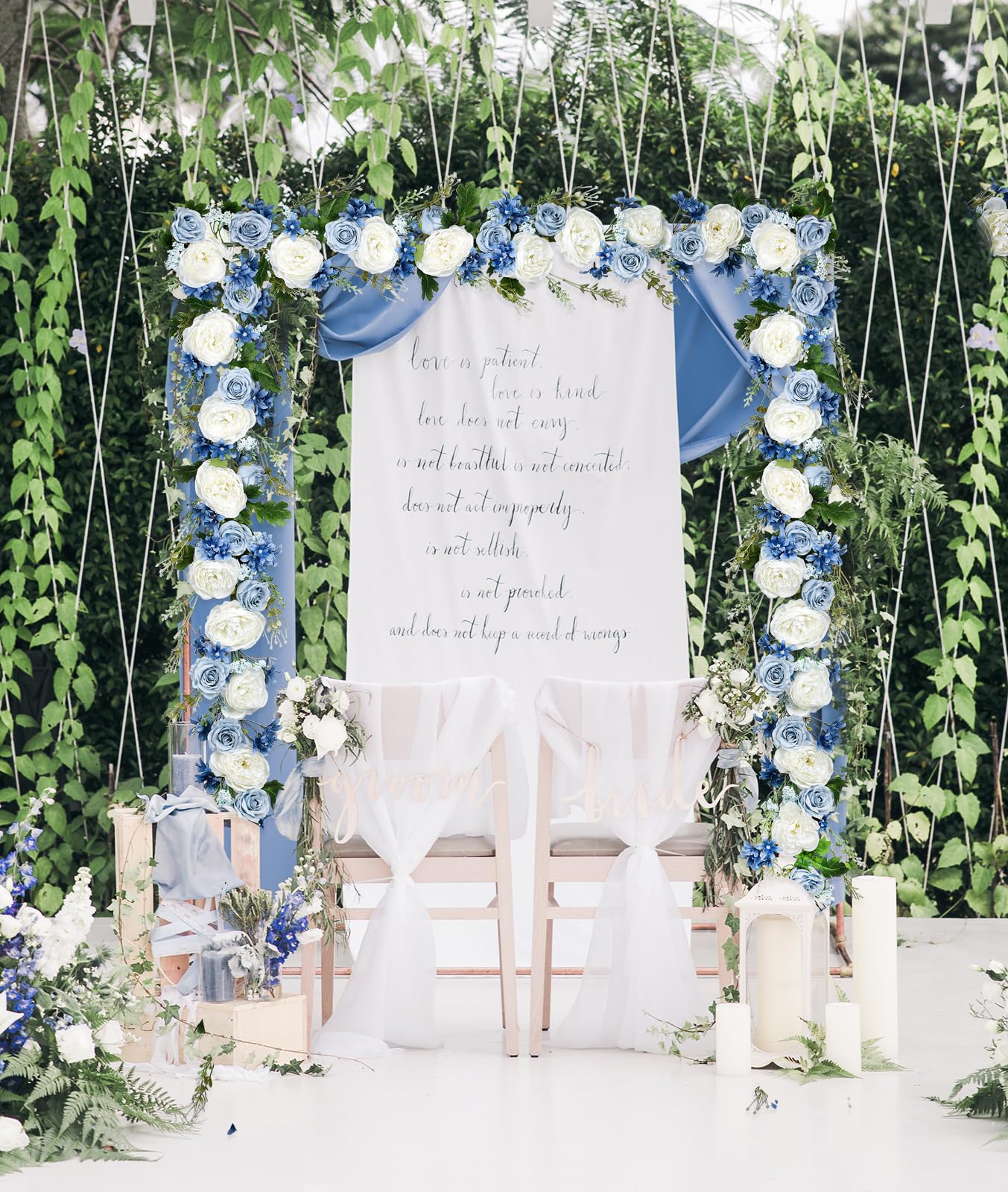Lvydec wedding arch garland closeup with lifelike petals.