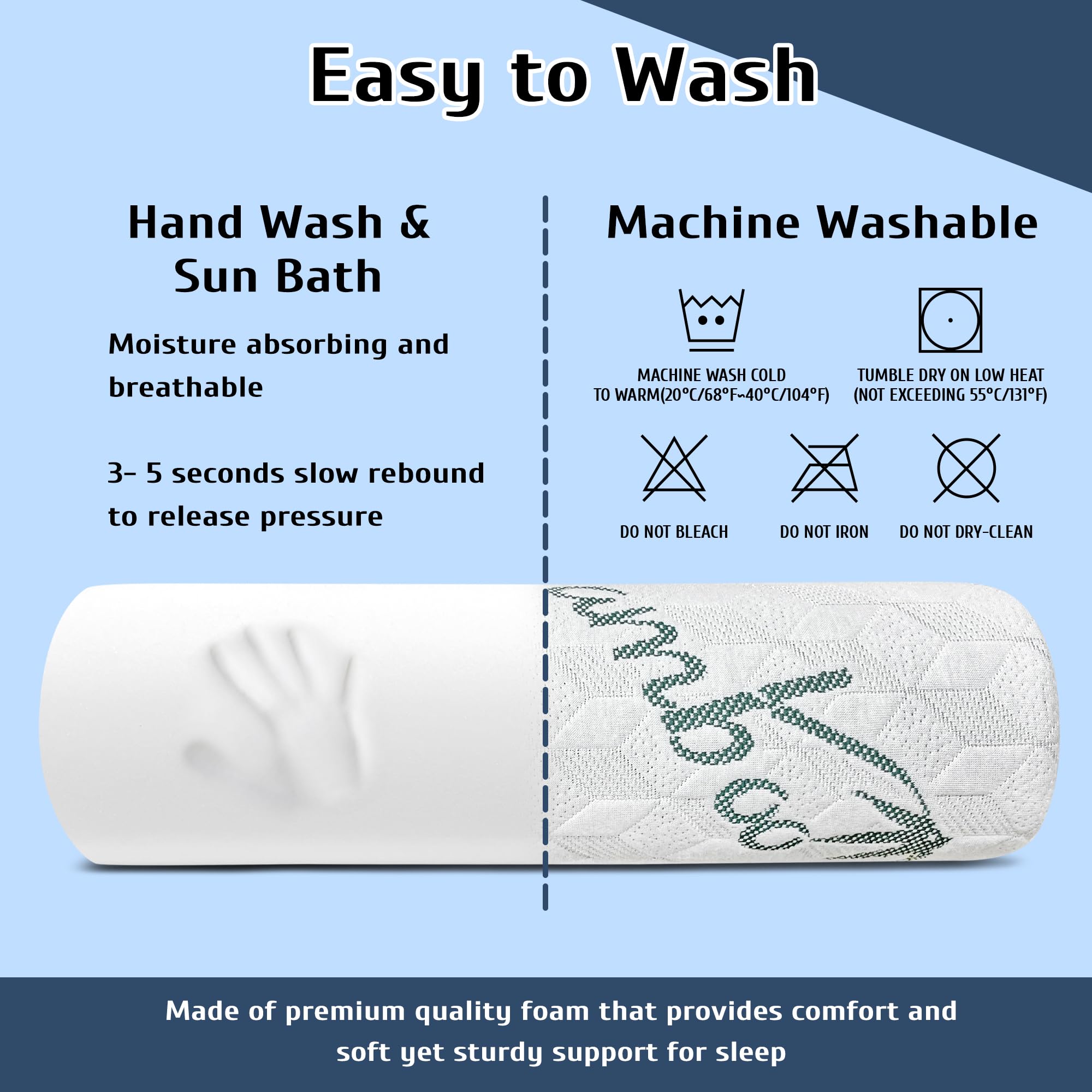 LVYSHOW cervical roll pillow removable cover is machine-washable.