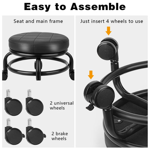 LWADALN 360-degree rotating stool with brake wheels for safe, controlled movement.