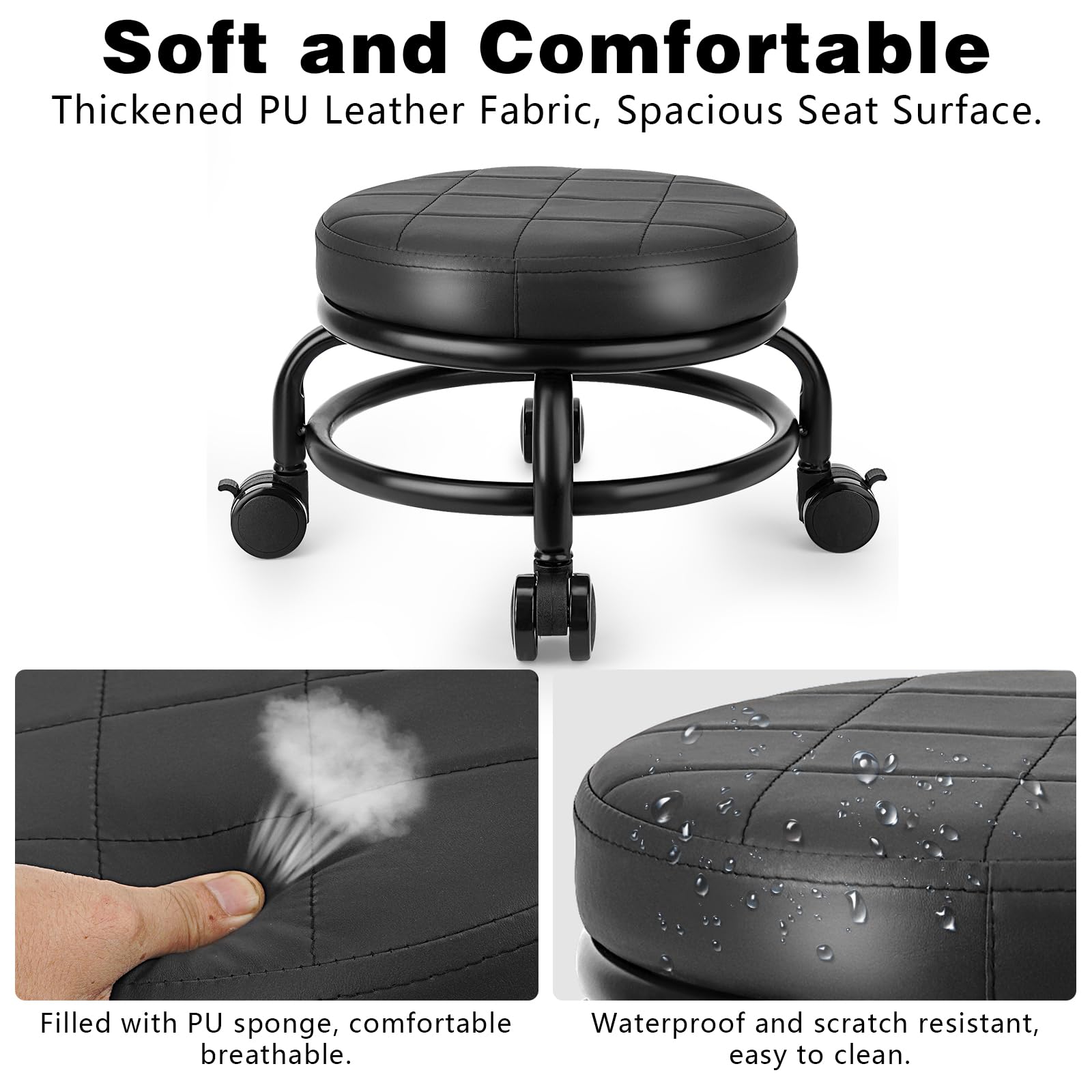 LWADALN low height rolling stool compact base suitable for tight spaces.