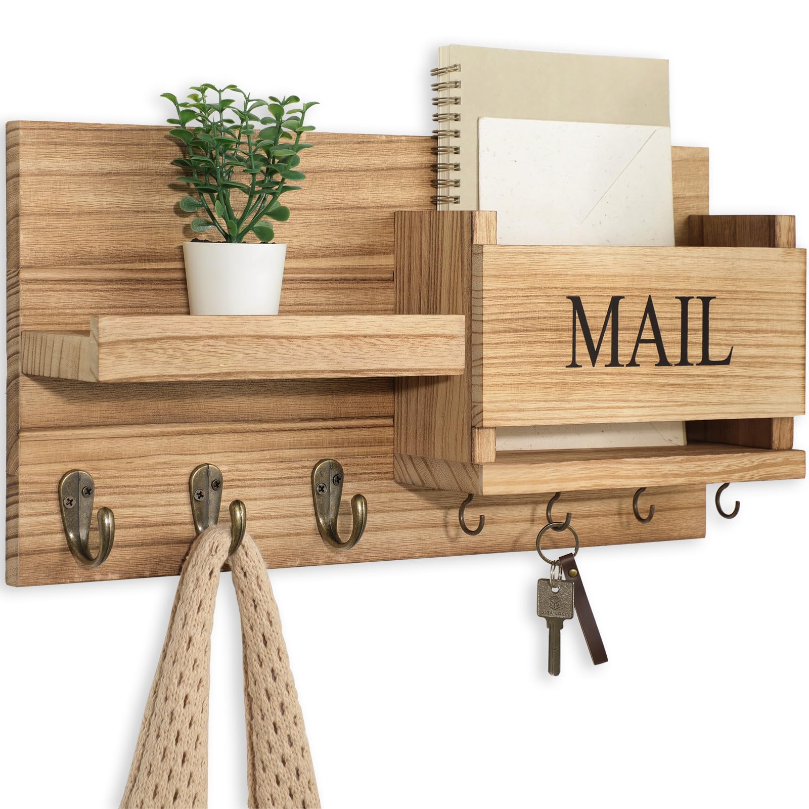 Lwenki wall mount mail organizer with shelf keeps entryway tidy.