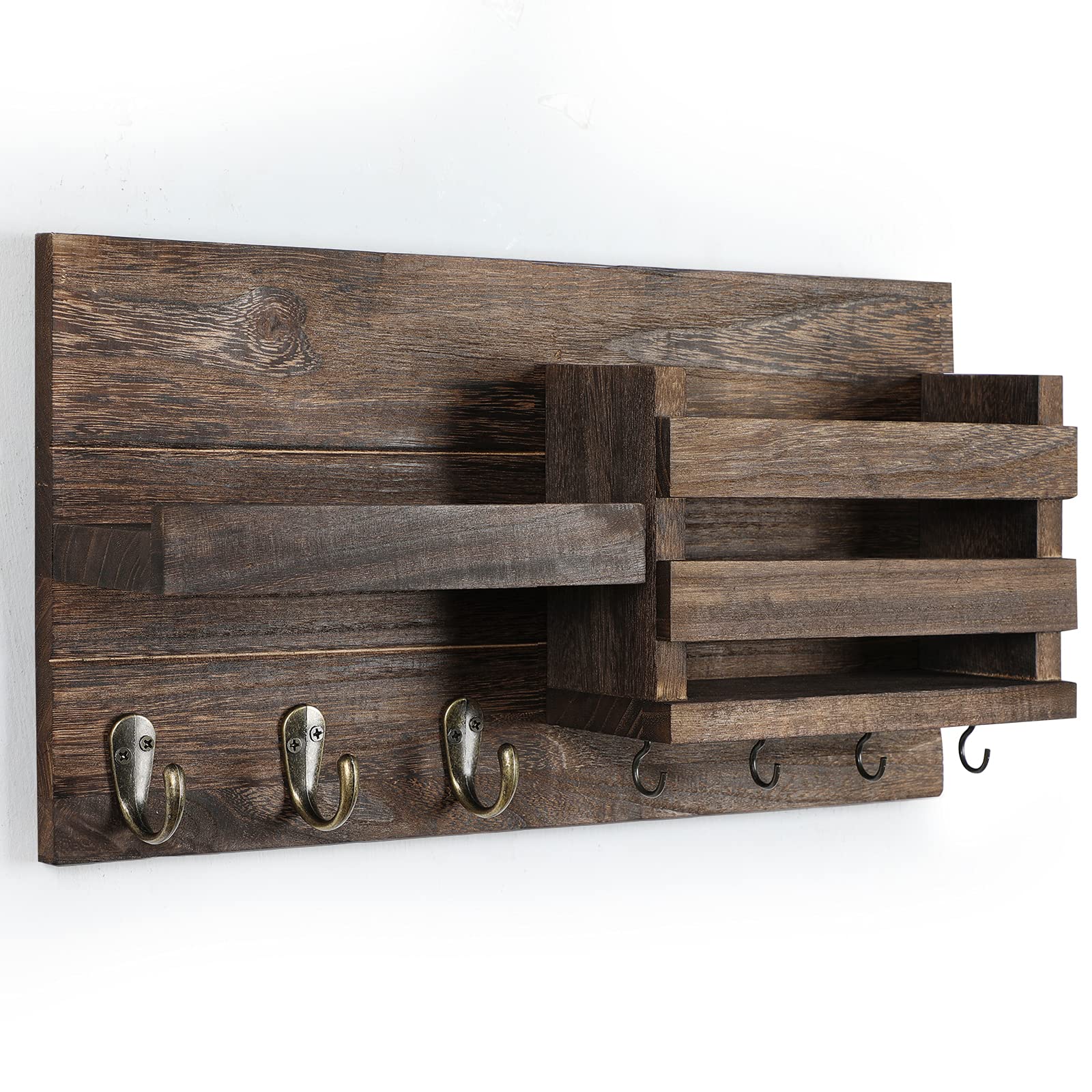 Lwenki wall-mounted solution blends rustic charm with practical storage.