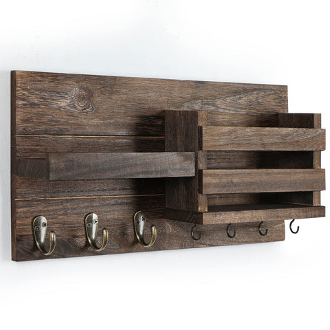 Lwenki wall-mounted solution blends rustic charm with practical storage.