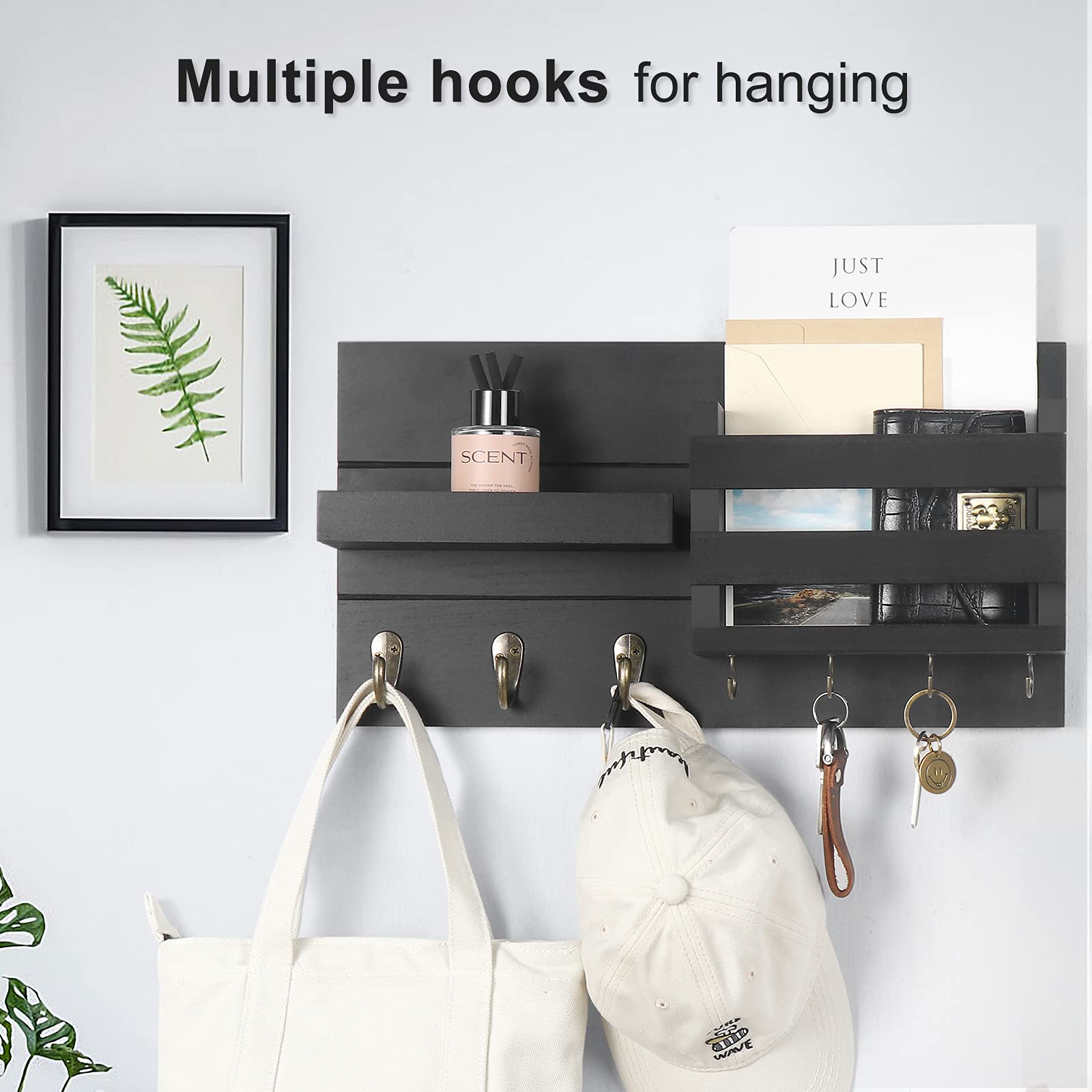 Lwenki rustic wall hanger with 3 hooks supports coats, bags, and leashes.